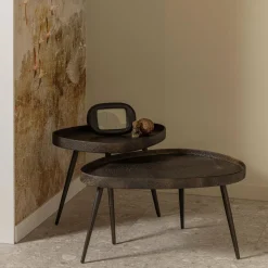 Woood Set van 2 - crude bijzettafels antique bronze