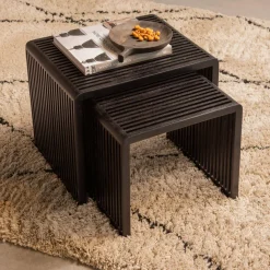 Woood Set van 2 - willa bijzettafels recycled teak zwart