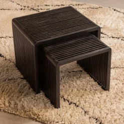 Woood Set van 2 - willa bijzettafels recycled teak zwart