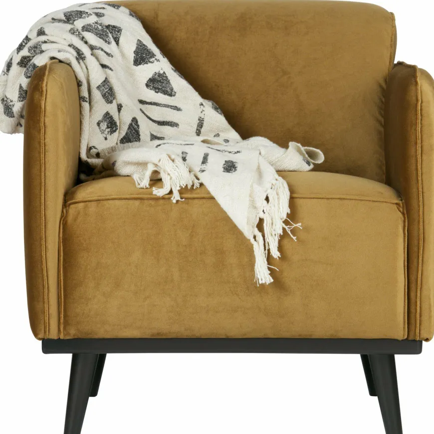 Woood Statement fauteuil met arm fluweel honing geel
