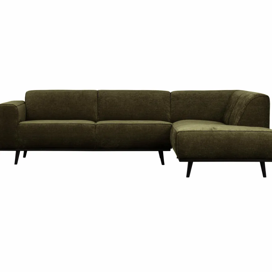 Woood Statement hoekbank rechts platte brede rib warm groen