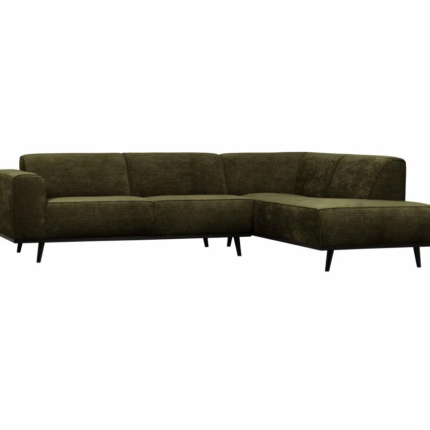 Woood Statement hoekbank rechts platte brede rib warm groen