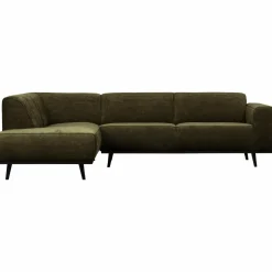 Woood Statement hoekbank links platte brede rib warm groen