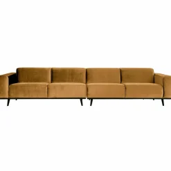 Woood Statement xl 4-zits bank 372 cm fluweel honing geel