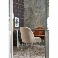 Woood Vogue eetkamerstoel 3d chenille zand chrome poot