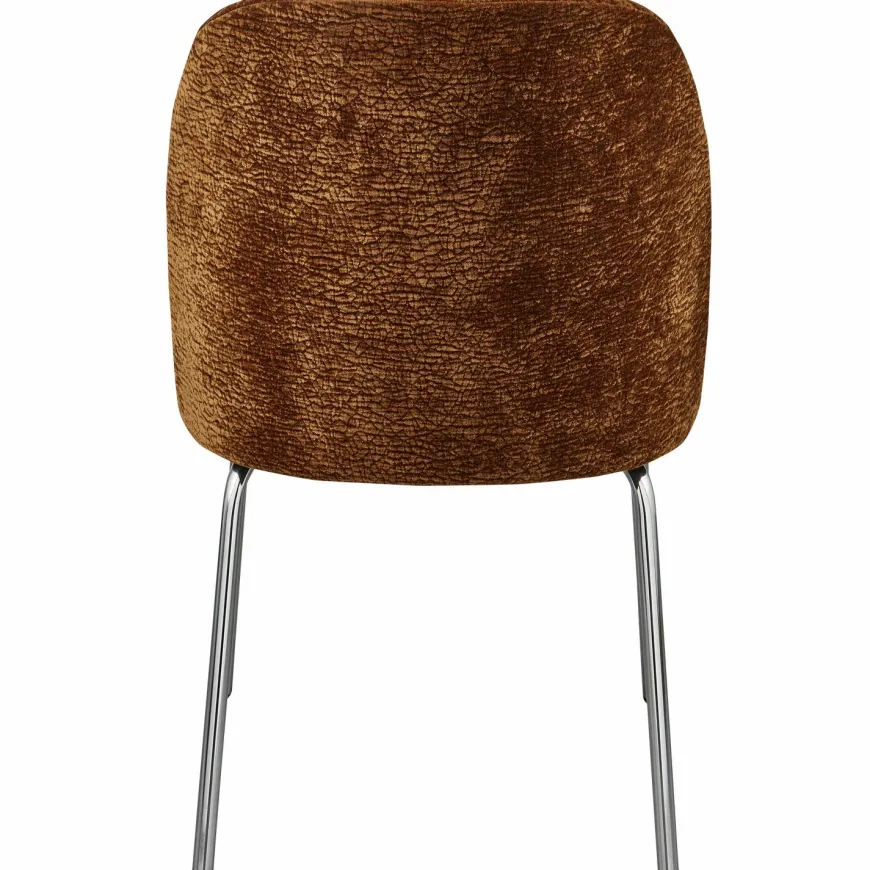 Woood Vogue eetkamerstoel 3d chenille middenbruin chrome poot