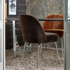 Woood Vogue eetkamerstoel 3d chenille donkerbruin chrome poot