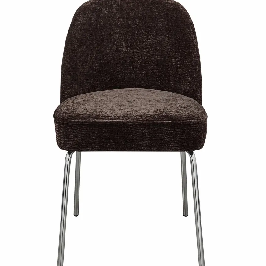 Woood Vogue eetkamerstoel 3d chenille donkerbruin chrome poot