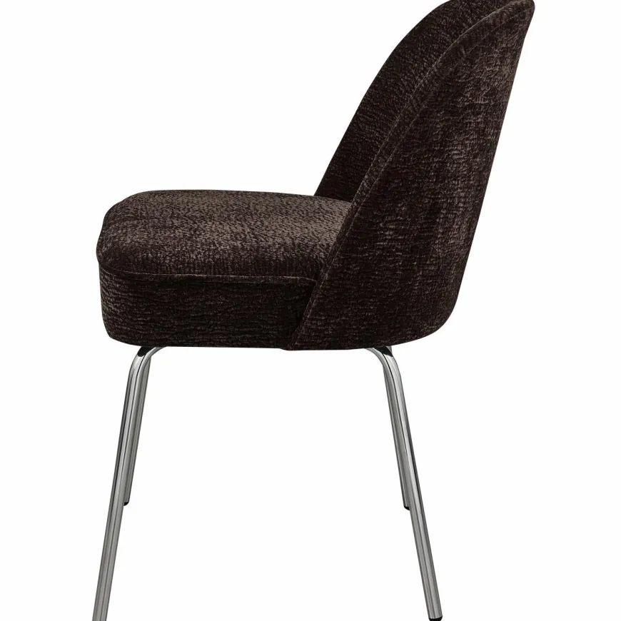 Woood Vogue eetkamerstoel 3d chenille donkerbruin chrome poot