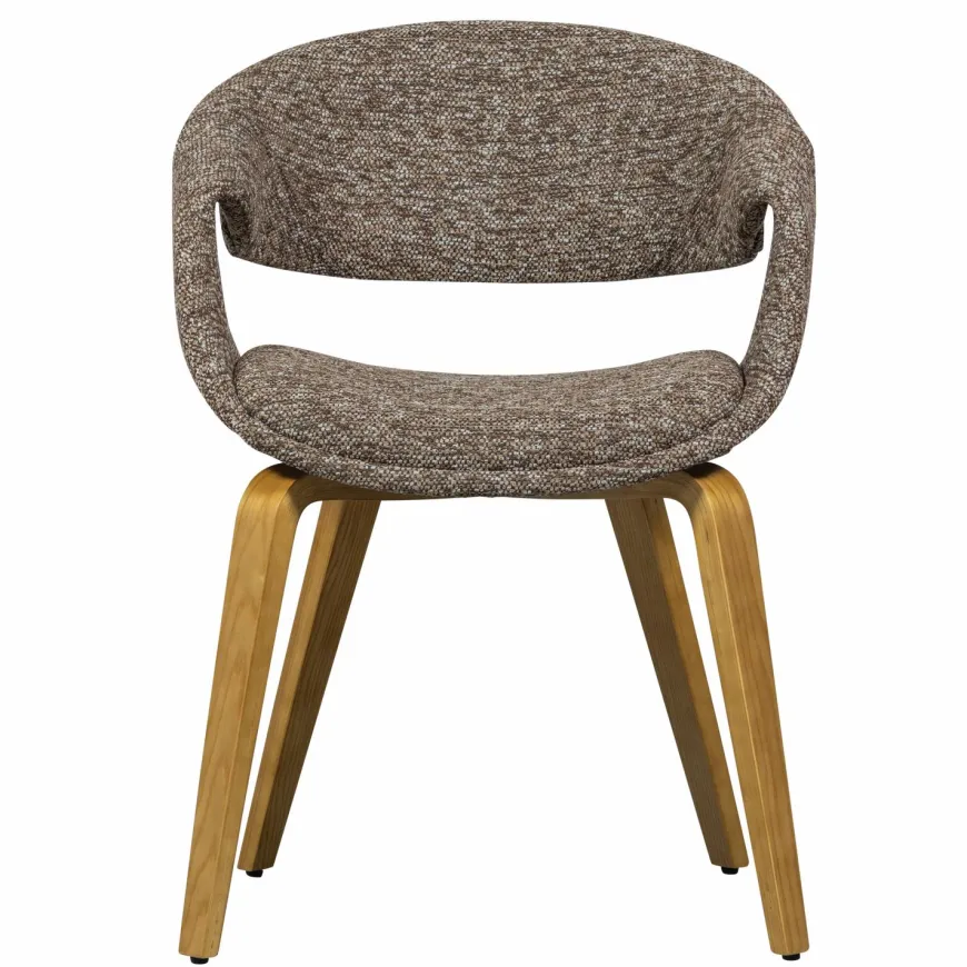 Woood Yossi eetkamerstoel bruin met houten poot naturel