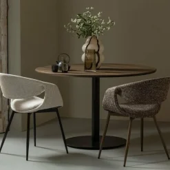 Woood Yossi eetkamerstoel bruin met metalen poot koper